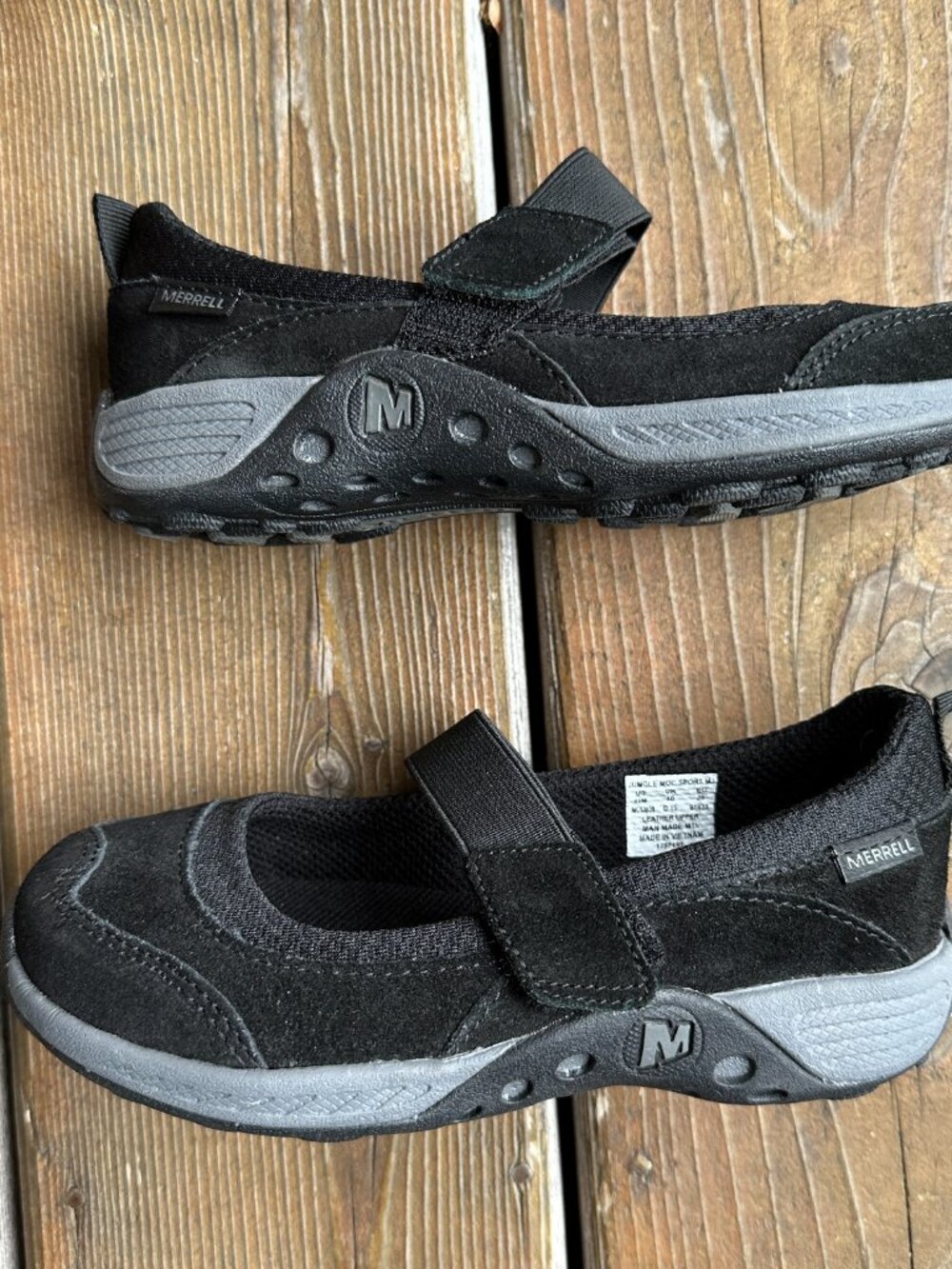 NWOT Merrell Black Leather Mary Janes with Elastic Strap in Girls 11M/EU 29 - Picture 3 of 11